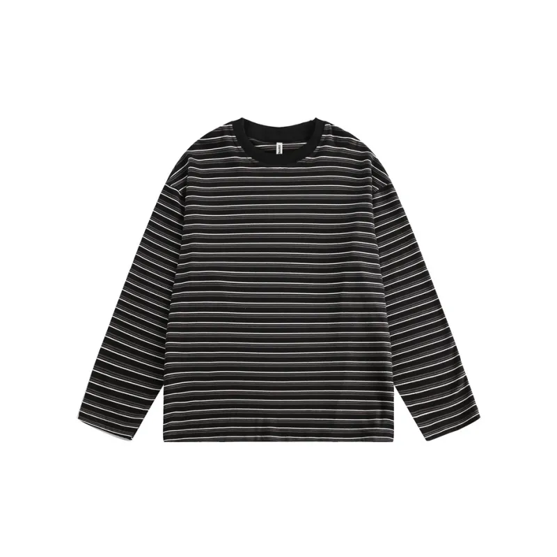 Retro Striped Blended Synthetic Fabrics T Shirt-0