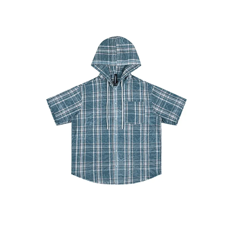 Hooded Plaid Print Jacket-0