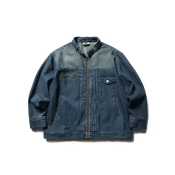 Three dimensional Patch Pocket Collar Denim Top Vintage Zipper Pocket Washed Jacket