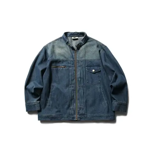 Three dimensional Patch Pocket Collar Denim Top Vintage Zipper Pocket Washed Jacket