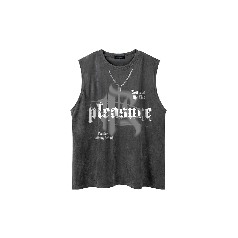 Retro Letter Blended Synthetic Fabrics Vest-2
