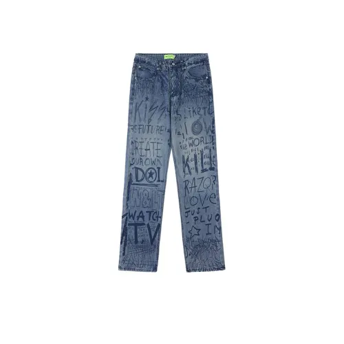 Hip Hop High Street Slim Fit Old Graffiti Letter Jeans