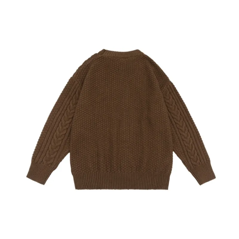 Retro Plain Blended Synthetic Fabrics Sweater-12