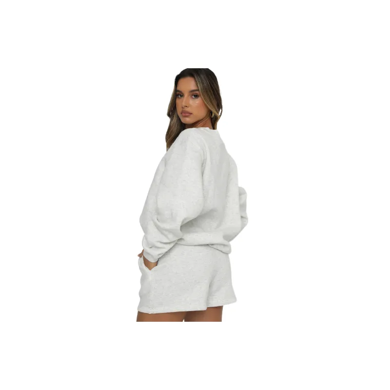 Plain Loose Polyester Sweatshirt Set Women-7