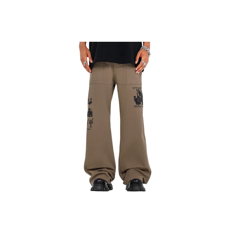 Punk Band Print Splice Wide Leg Pants-4