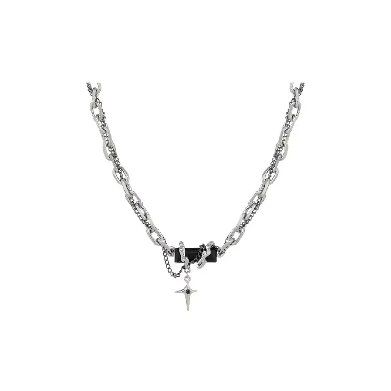 Black Obsidian Cross Titanium Steel Necklace