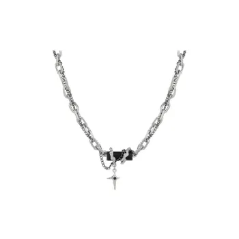 Black Obsidian Cross Titanium Steel Necklace