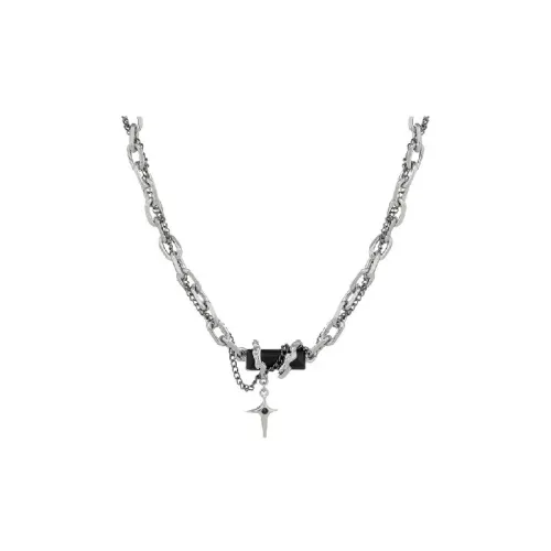 Black Obsidian Cross Titanium Steel Necklace