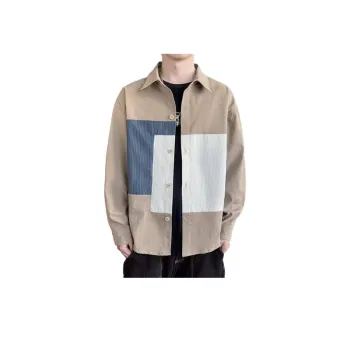Retro Contrast Color Stitching Tooling Shirt