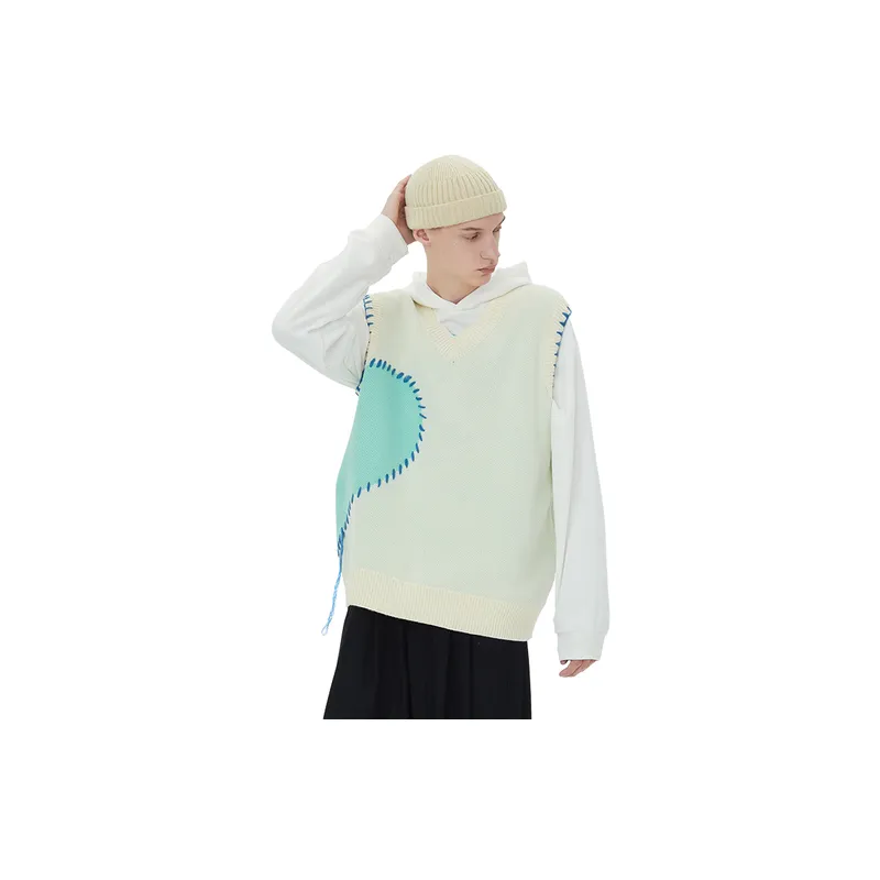 Retro Contrast Color Couple Vest-8