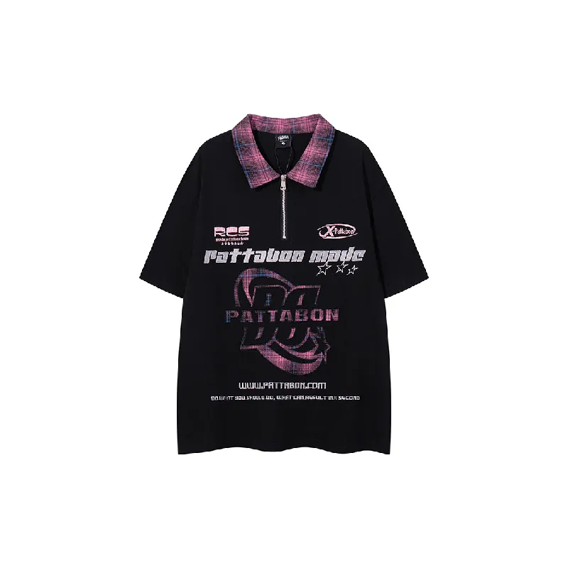 Street Loose Cotton Blended Fabric Polo Unisex-4