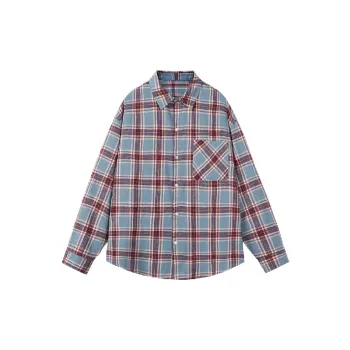Retro Plaid Cotton Blended Fabric Shirt