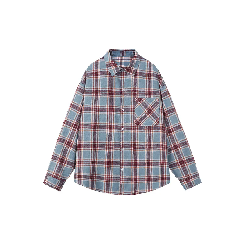 Retro Plaid Cotton Blended Fabric Shirt-2