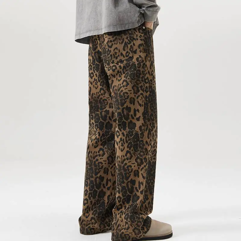 Retro Leopard Print Denim Casual Pants-3