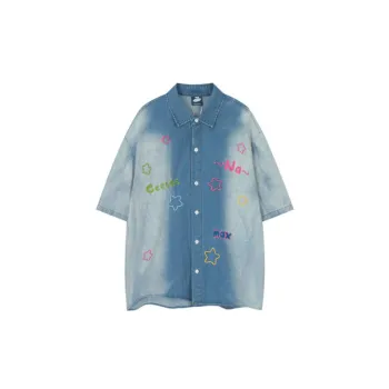 Trendy Gradient Spray Painted Denim Shirt