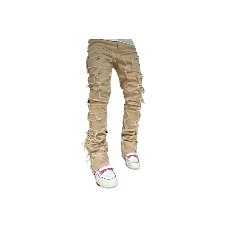 Stretch Patch Denim Straight Pants-2