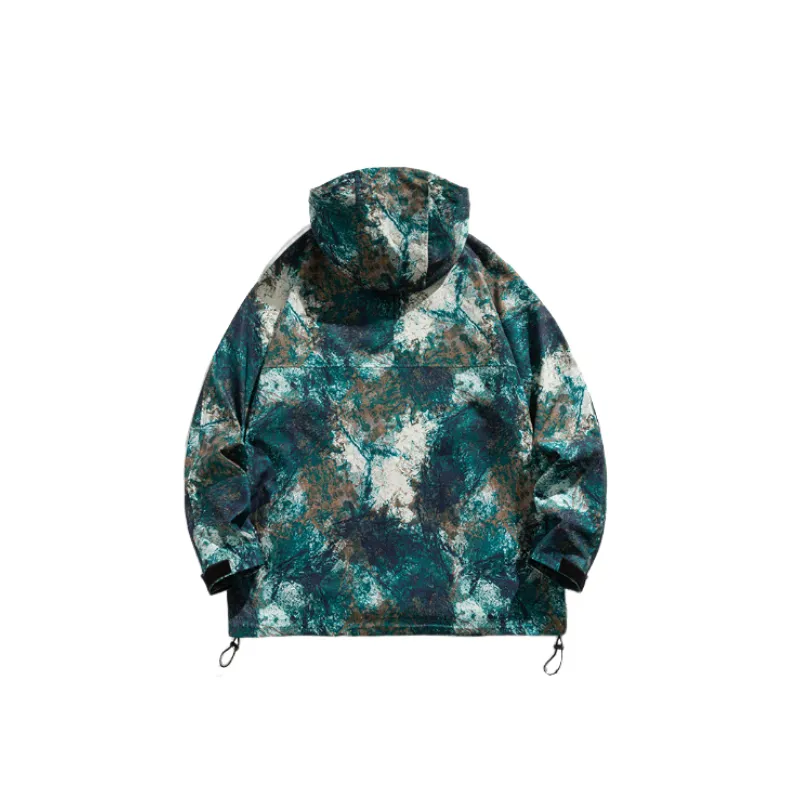 Hooded Loose Camouflage Printed Hem Drawstring Casual Jacket-1