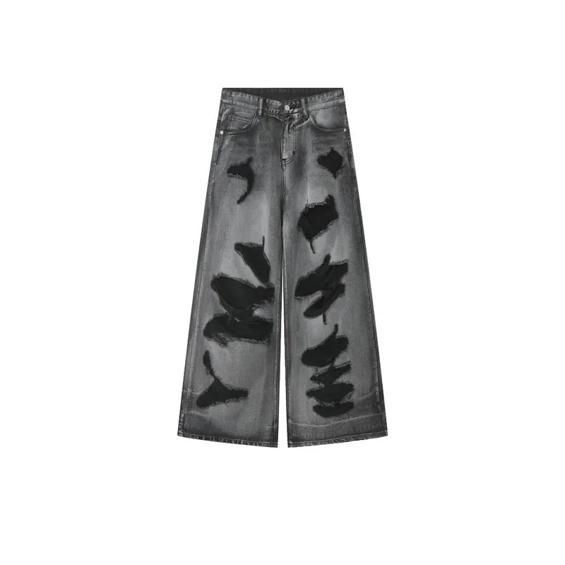 Hip hop Distressed Beggar Costume Wide legged Jeans