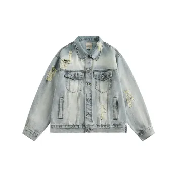 Vintage Washed Ripped Loose Light Blue Denim Jacket