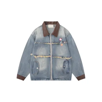 New Fashion Brand Rough Retro Stitching Denim Coat