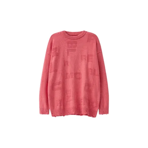 New Irregular Three dimensional Letters Jacquard Pink Round Neck Hole Base Sweater