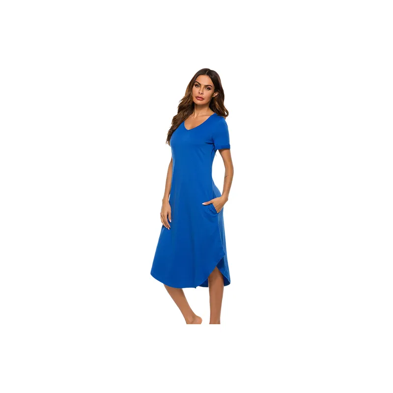 Simple Short Sleeve Cotton Dress Women-2