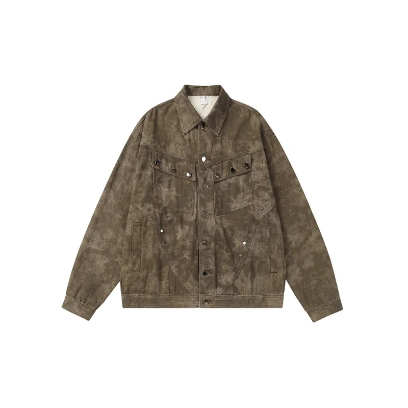 High Street Retro Old Stud Camouflage Denim Jacket-0