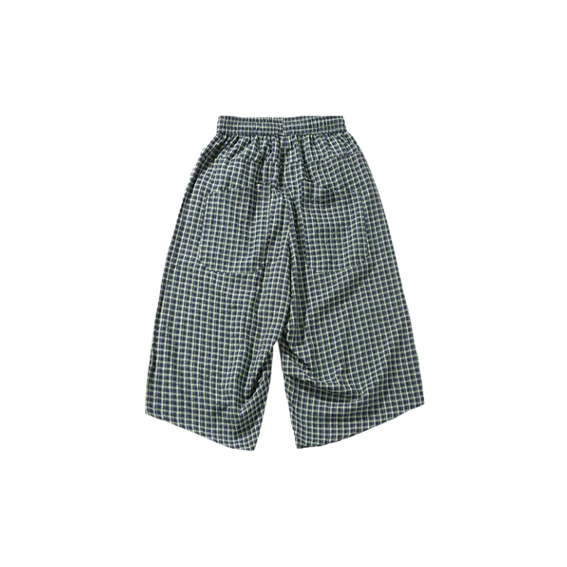 Retro Plaid Loose Cotton Blended Fabric Casual Shorts Unisex-1