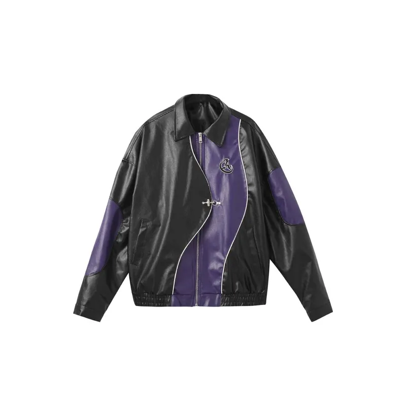 New Tide Personality Loose Stitching PU Leather Jacket-3