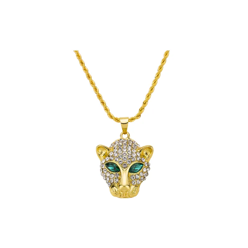 Hip Hop Leopard Head Necklace-0