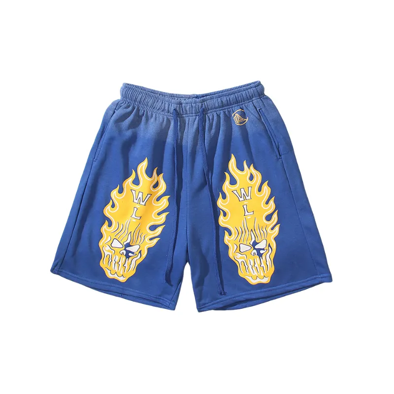 Street Washed Print Cotton Blended Fabric Casual Shorts-0