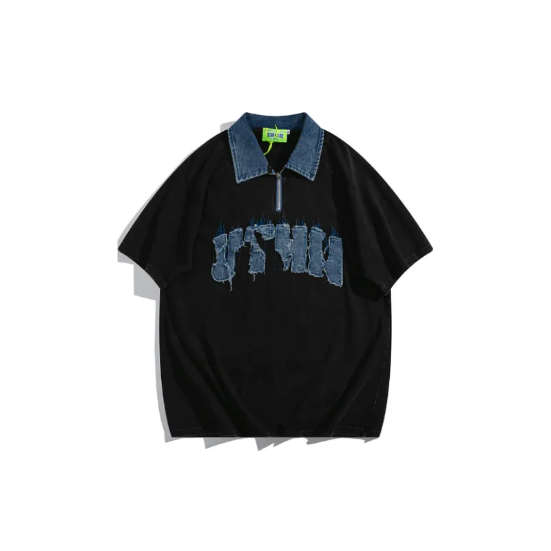 Retro Trendy Polo Collar T Shirt-0