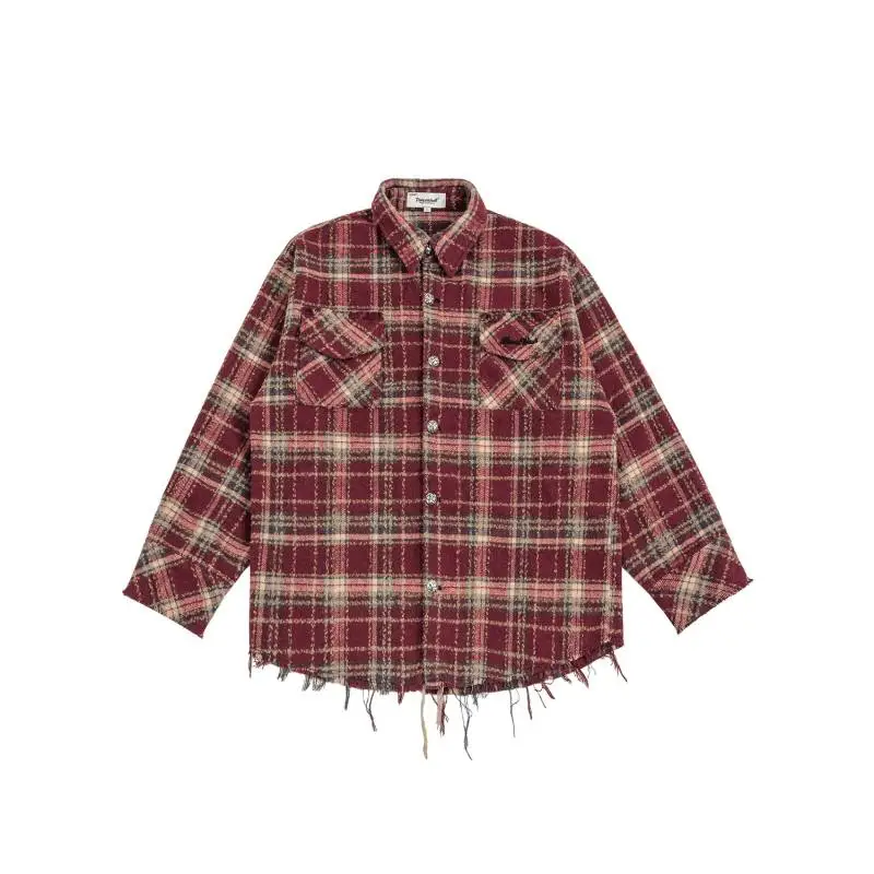 Retro Plaid Rared Loose Shirt-4