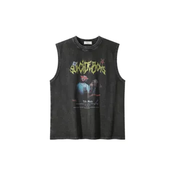 Fashionable Washed Cotton Blended Fabric Vest