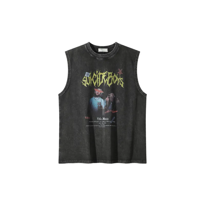 Fashionable Washed Cotton Blended Fabric Vest-0