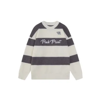 Contrast Color Loose Cotton Blended Fabric Sweater
