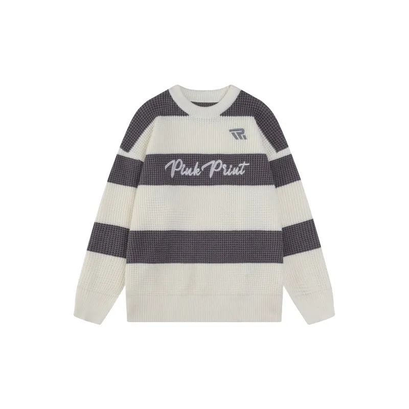 Contrast Color Loose Cotton Blended Fabric Sweater-6