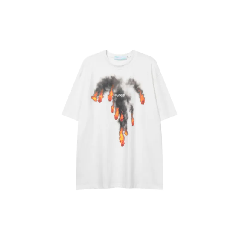 Oversize Fireball Printed Loose Crewneck Cotton Short sleeved T shirt-6