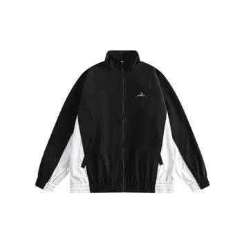 Contrast Stitching Embroidered Stand Collar Jacket