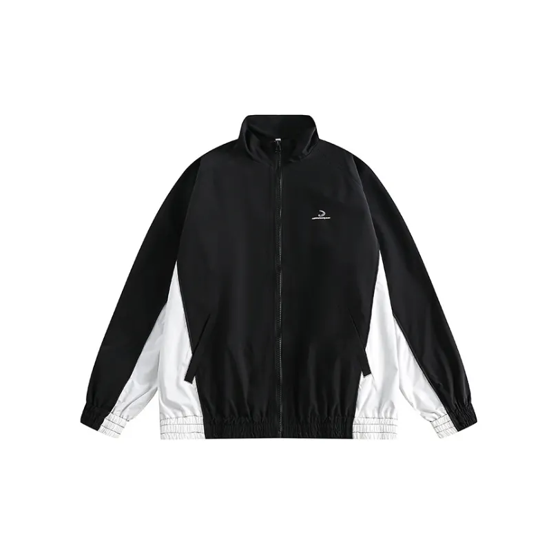 Contrast Stitching Embroidered Stand Collar Jacket-0