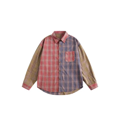 New Color Stitching Plaid Dopamine Stitching Loose Stacked Shirt