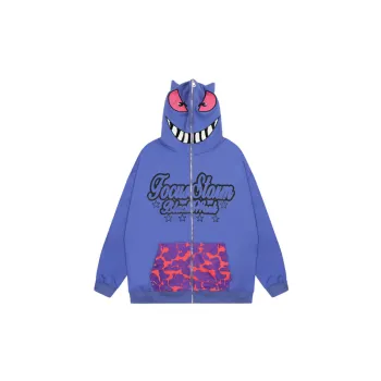 Trendy Demon Horn Masked Zipper Hooded Sweatshirt