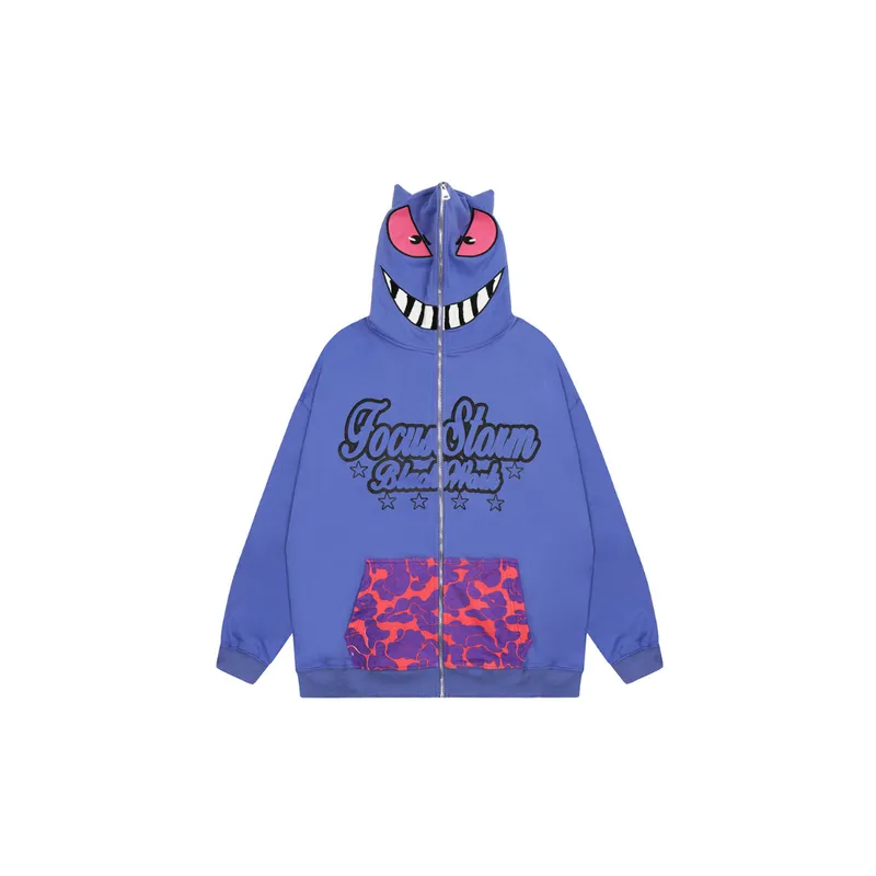 Trendy Demon Horn Masked Zipper Hooded Sweatshirt-6