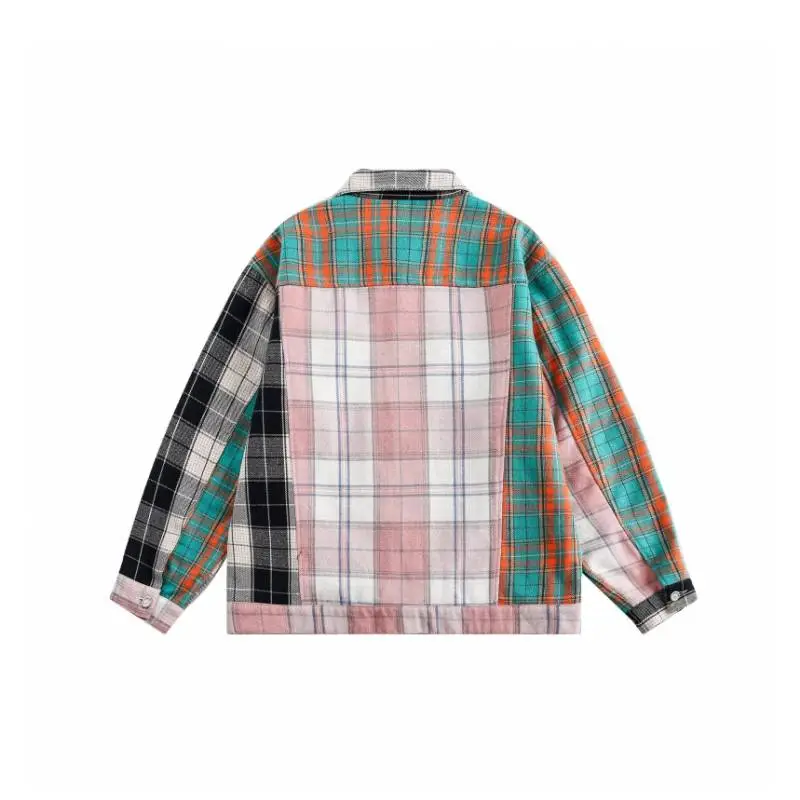 Loose Patchwork Plaid Contrast Color Jacket-1