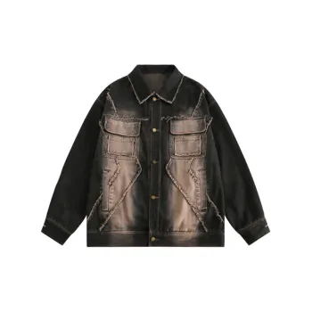 Retro High Street Burr Washed Old Denim Jacket