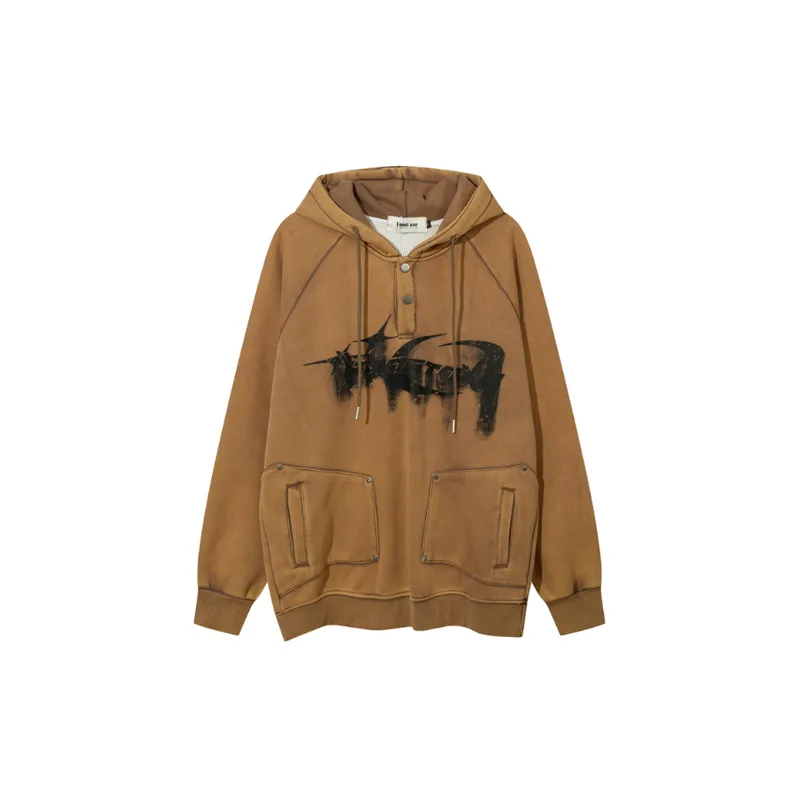 Washed Loose Fleece Hoodie-4