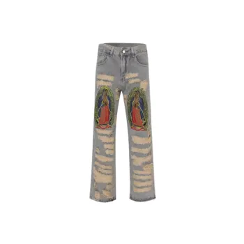 American Street Style Ripped Embroidered Jeans