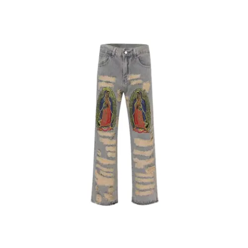 American Street Style Ripped Embroidered Jeans