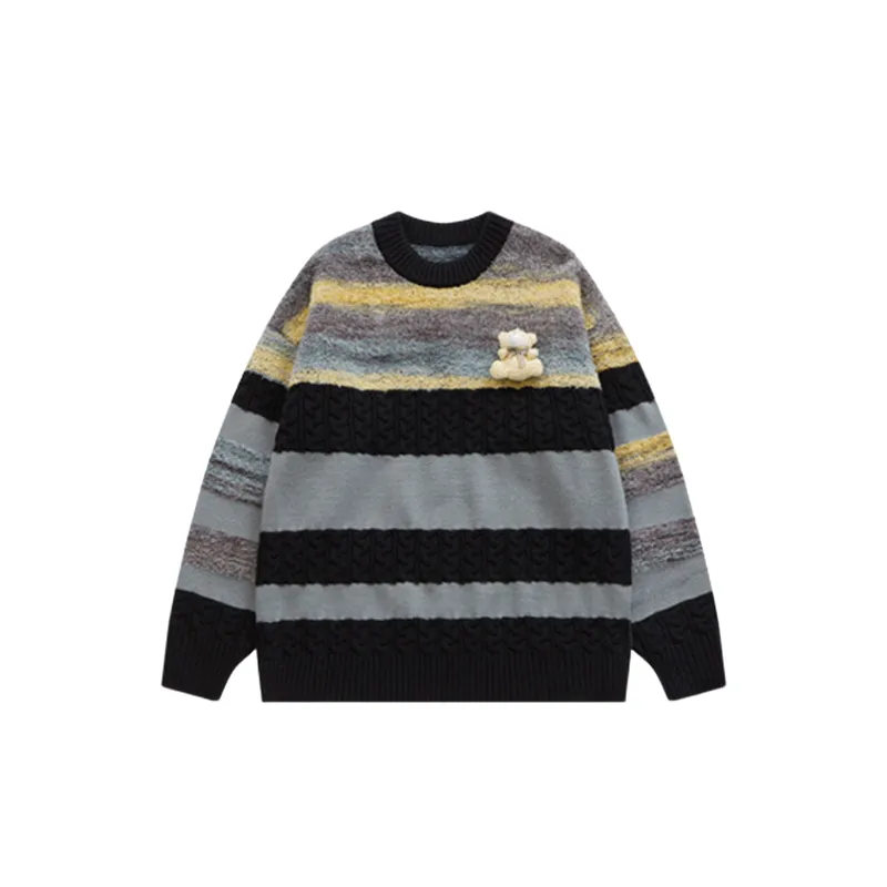 Soft Waxy Stitching Bear Knitted Sweater-0