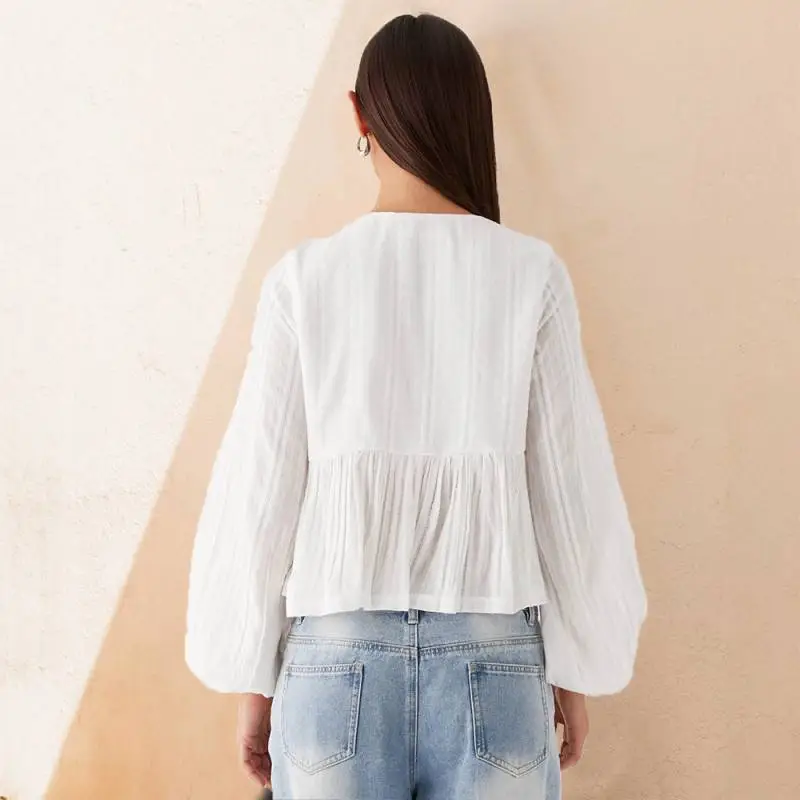 Breathable Loose Woven Cotton T Shirt Women-2